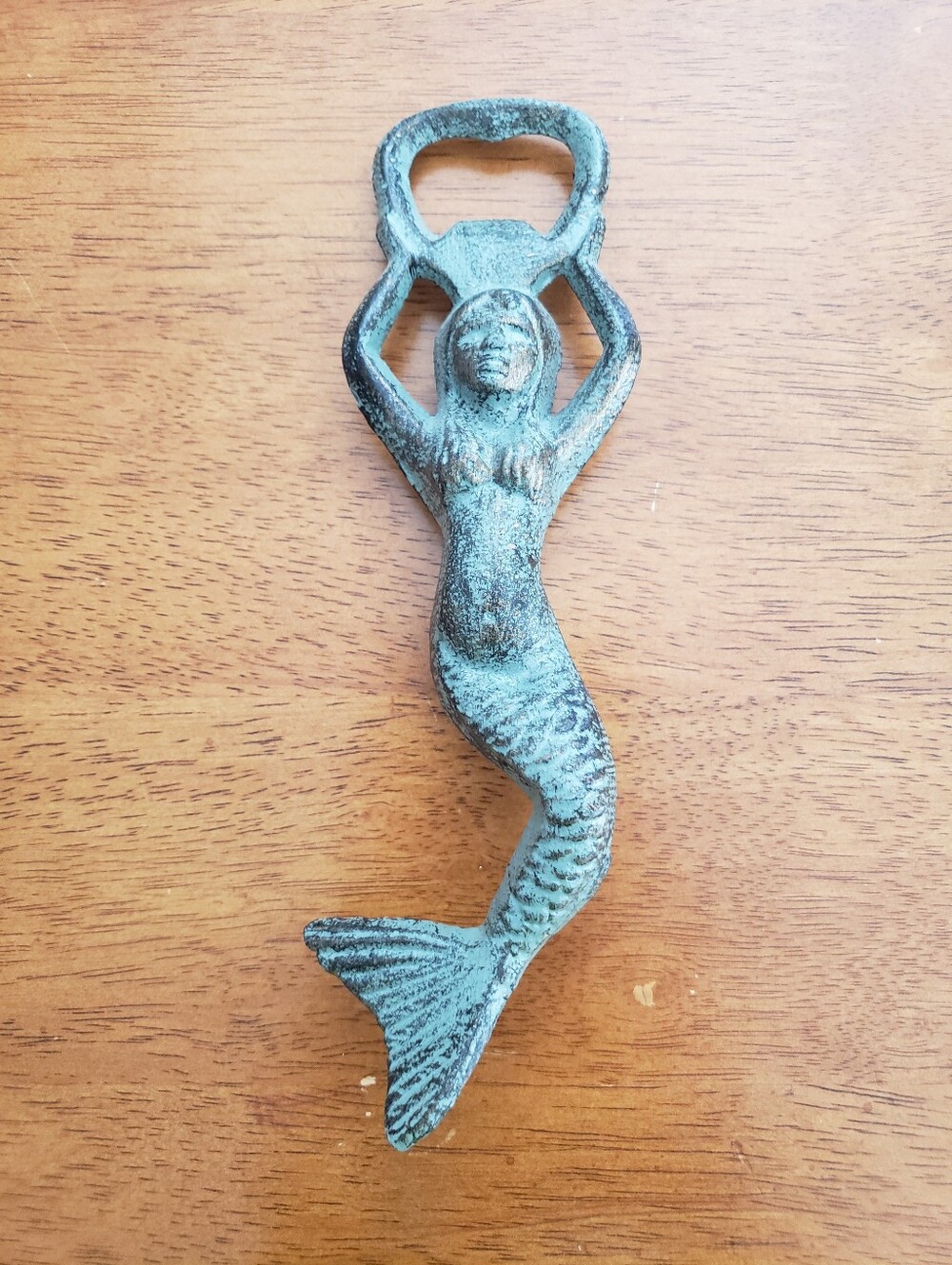 Cast Iron Mermaid Bottle Opener Patina Green blue teal Turquoise Nautical Coast